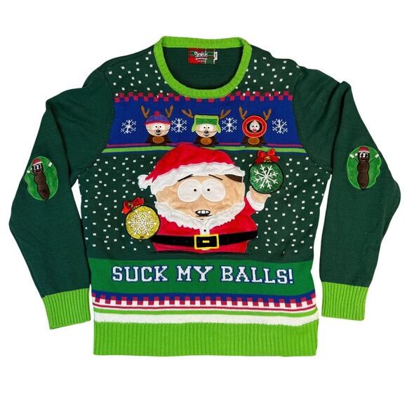 South Park Christmas Sweater Cartman Light Sounds Ugly Suck My Balls Sz L Trendy - Picture 1 of 10
